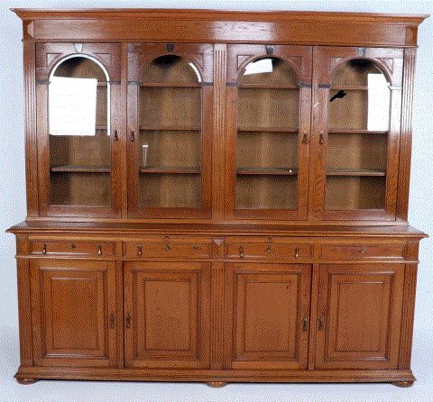 Verkocht artikelnr. 01600037 Antieke Grote Massief Slavonisch Eiken Boekenkast 19e Eeuws
in de onderkast 4 deuren met 4 laden en in de bovenkast 4 beglaasde deuren.
H: 2.35m x B: 2.50 m x D: 57cm
Keywords: Antieke Grote Massief Slavonisch Eiken Boekenkast 19e Eeuw